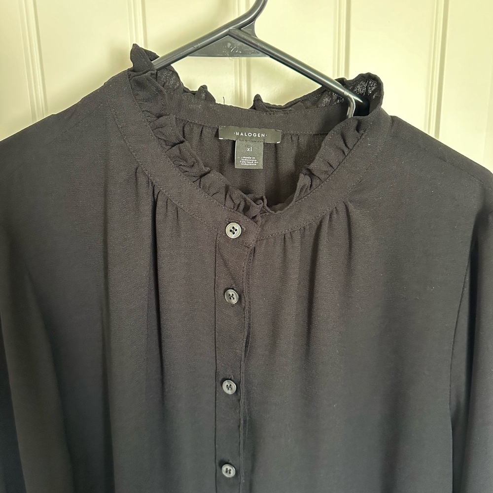 Halogen Black Ruffle Button Down Blouse - image 4